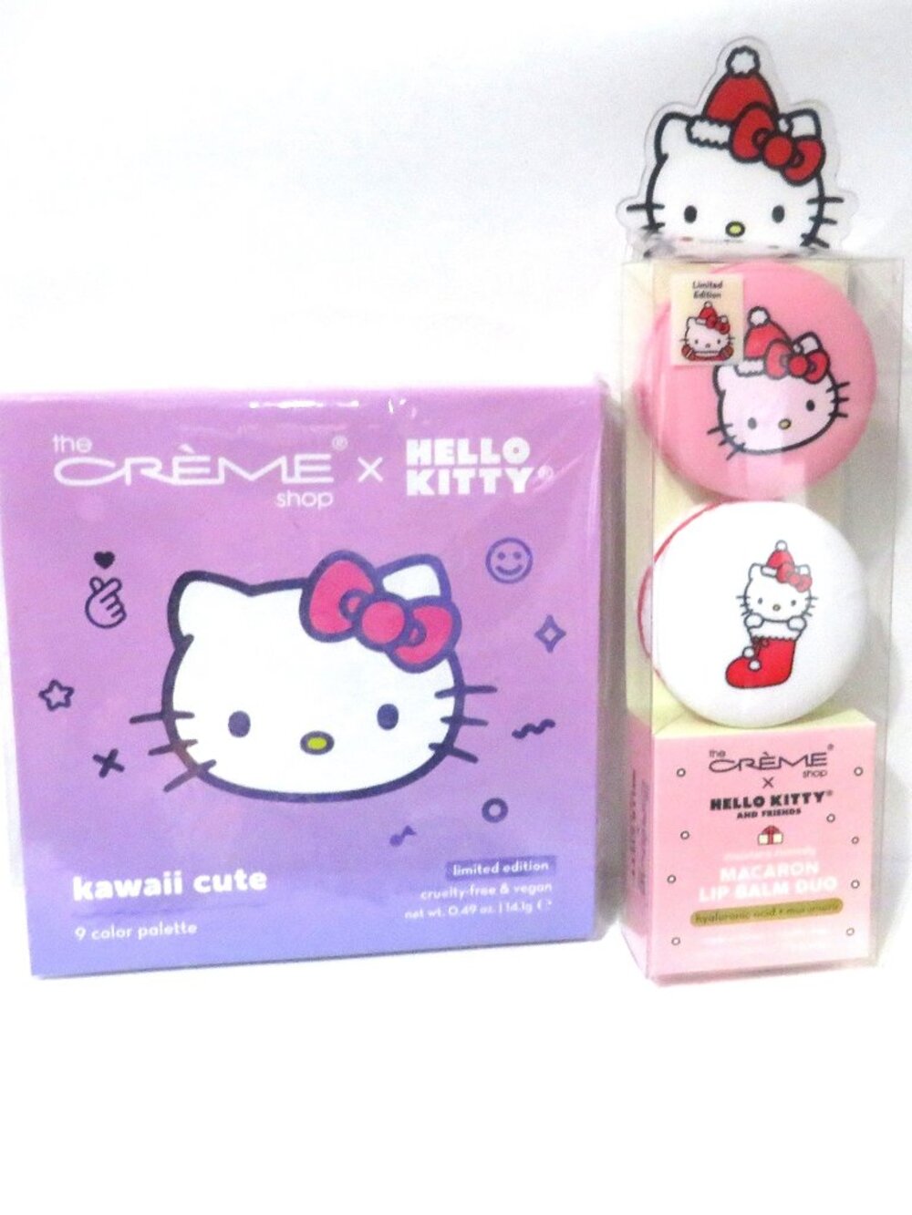THE CREME SHOP HELLO KITTY KAWAII CUTE PALETTE & MACARON LIP BALM DUO